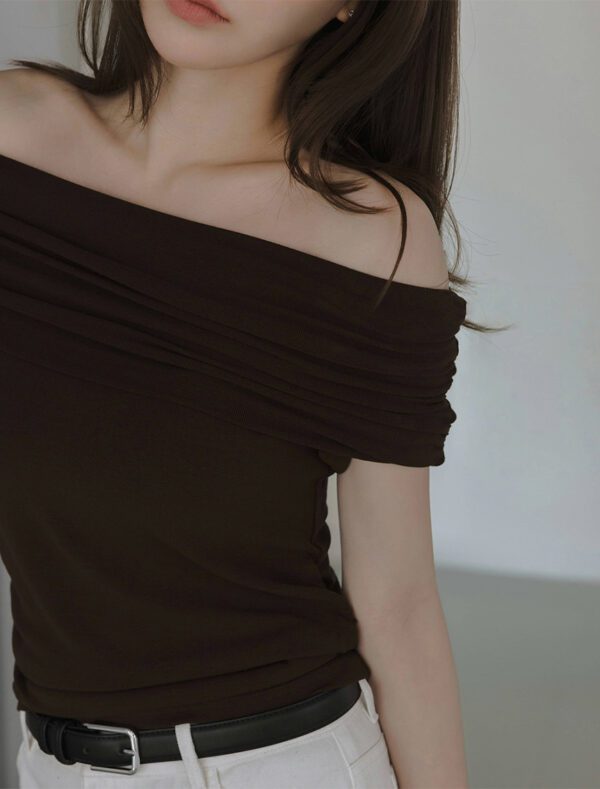 Collar Soft Cotton Blend Top brown front
