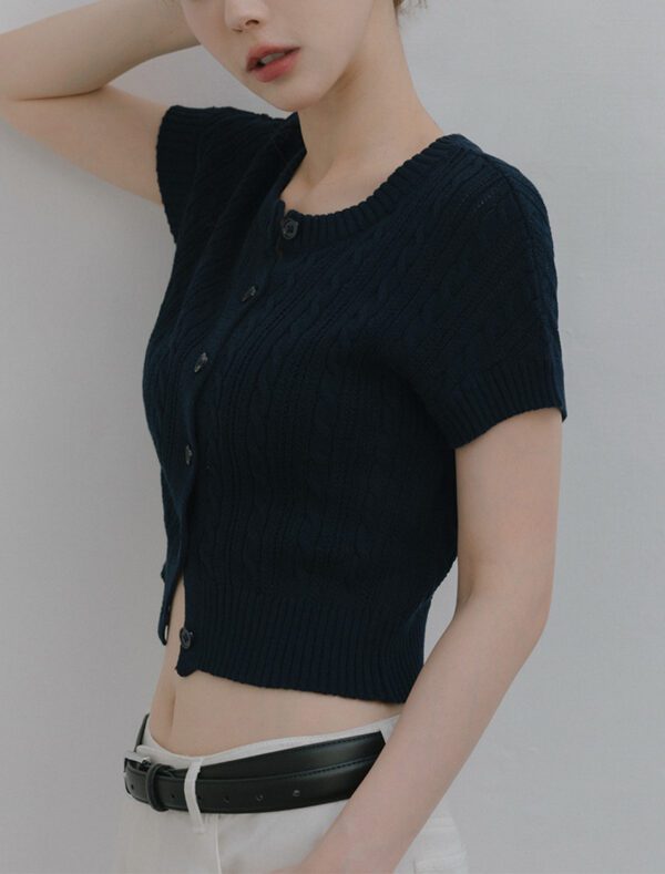 Twist Knit Short-Sleeve Top navy front