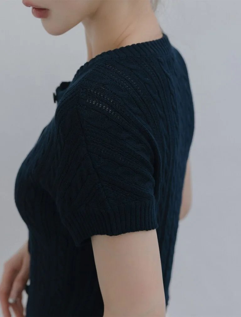 Twist Knit Short-Sleeve Top navy side