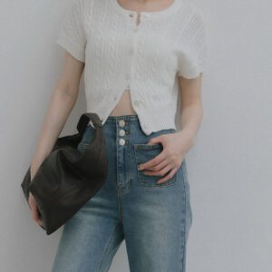 Twist Knit Short-Sleeve Top white front 1