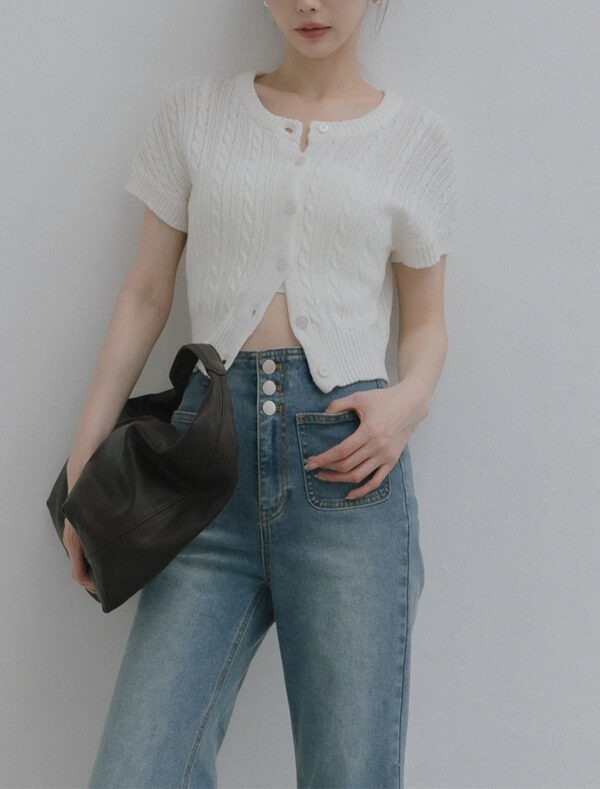 Twist Knit Short-Sleeve Top white front 1
