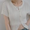 Twist Knit Short-Sleeve Top white front