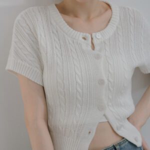 Twist Knit Short-Sleeve Top white front