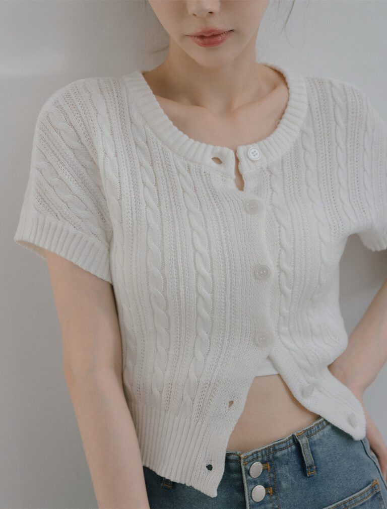 Twist Knit Short-Sleeve Top white front