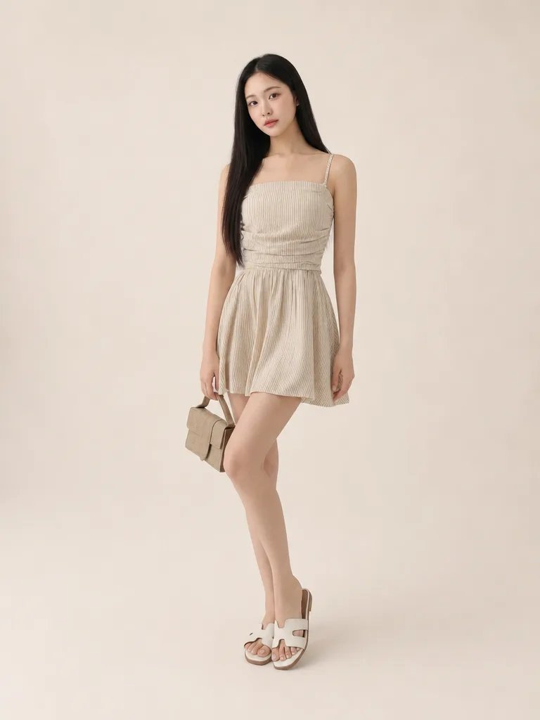 Ruched Bodice Stripe Padded Cami Mini Dress