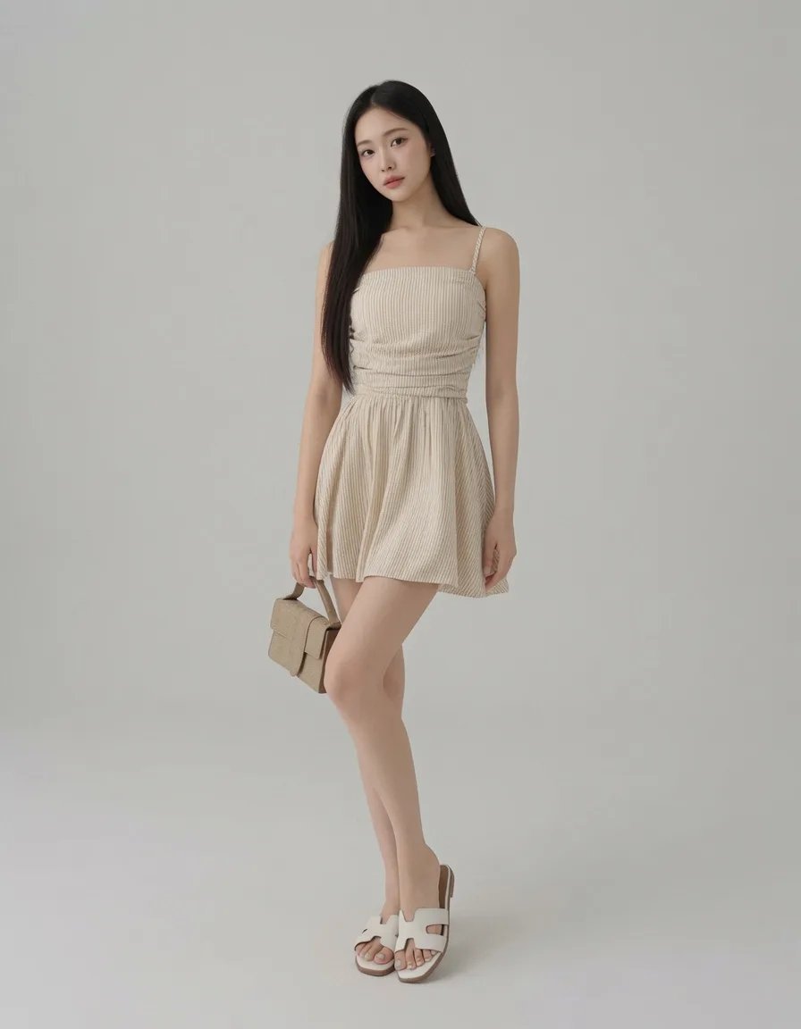 Ruched Bodice Stripe Padded Cami Mini Dress