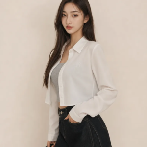 Hidden Placket Button Down Shirt Blouse
