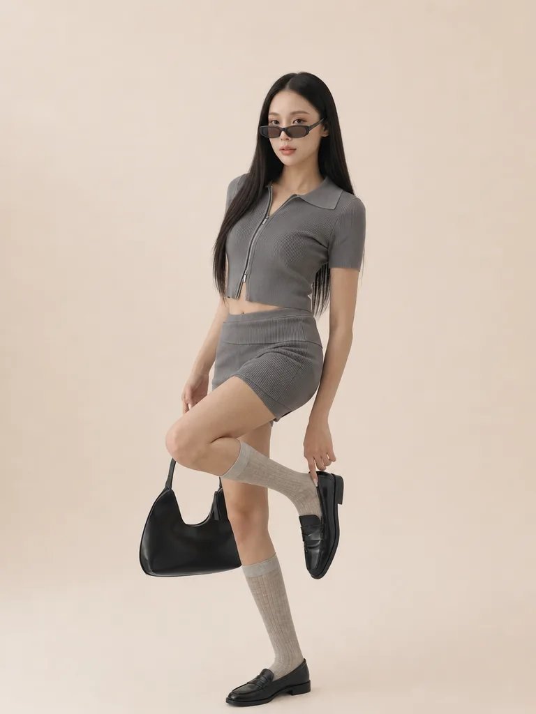 Fold Over Waistband Ribbed Knit Fitted Mini Skort